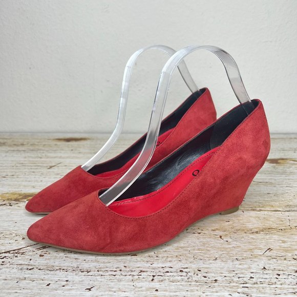 Charly Amar Shoes - Charly Amar Kazam Red Suede Wedges Size 7.5